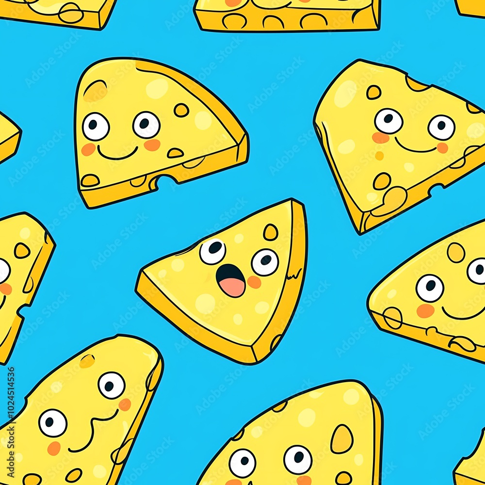 A seamless pattern of cartoon cheese slices A seamless pattern of cartoon cheese slices