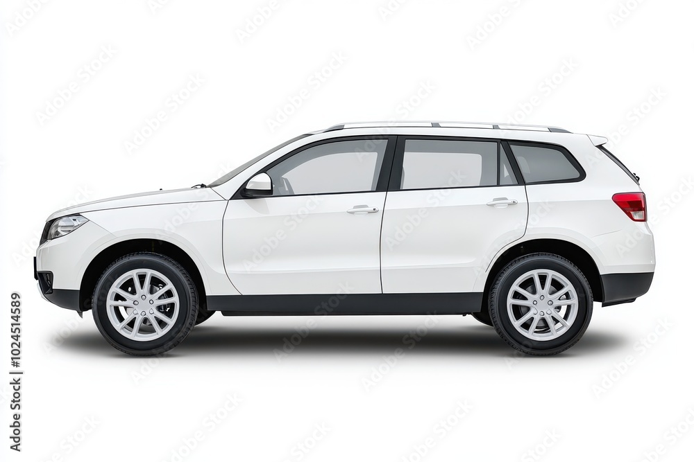 white SUV car isolated on white background with clipping path. side view white SUV car isolated on white background with clipping path. side view