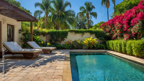 Luxury home swimming pool, generative ai	
