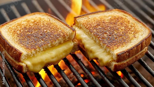 Melting cheese sandwich grilled open flames