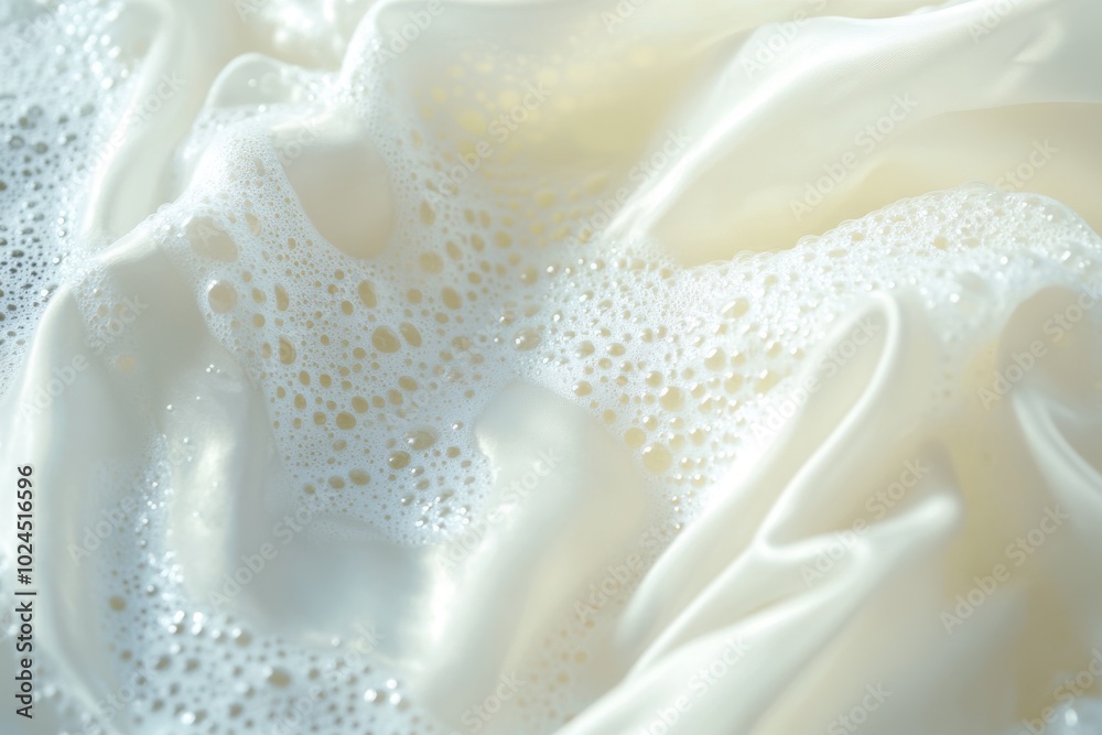 A close-up view of a white garment being gently washed in soapy water. The water is filled A close-up view of a white garment being gently washed in soapy water. The water is filled