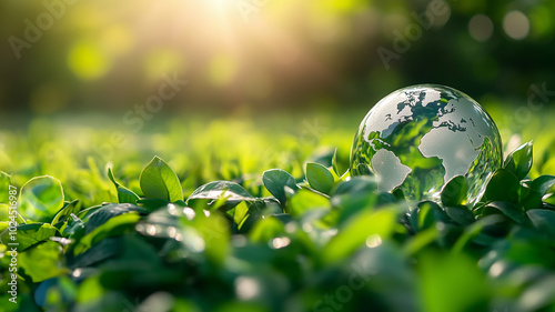 A glass earth surrounded by a beautiful green environment