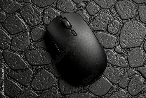 Black Wireless Computer Mouse on a Textured Surface photo