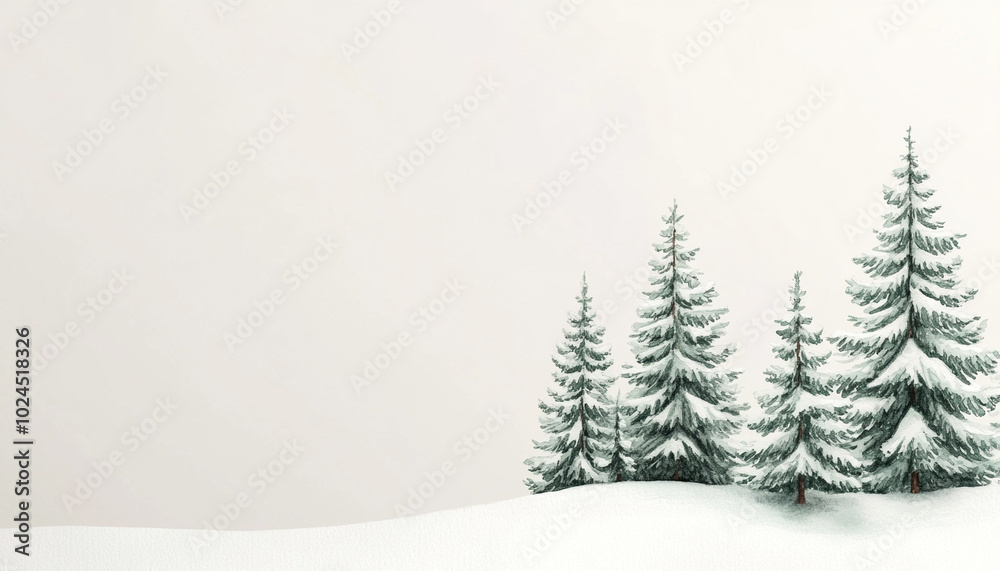 Obraz premium Snowy pine trees on a white background, perfect for winter-themed designs.