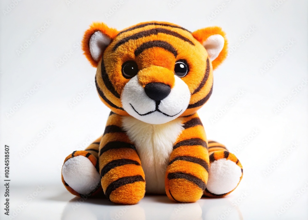 Cute Stuffed Little Tiger Toy on White Background - Minimalist Photography
