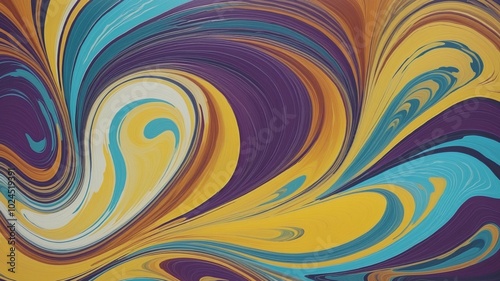 Vibrant Swirling Abstract with MediumPurple, Cyan, RosyBrown, Gold, Goldenrod, silver, and Metallic Gold