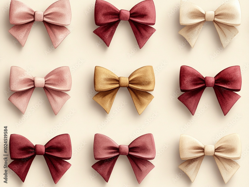 Collection of colorful fabric bows on a neutral background. Collection of colorful fabric bows on a neutral background.