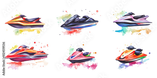 Set of jet ski boats on white background