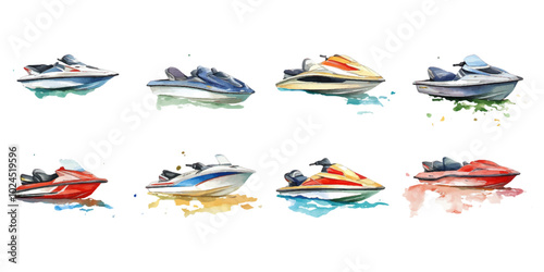 Set of jet ski boats on white background