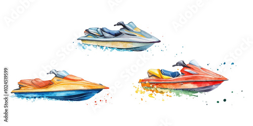 Set of jet ski boats on white background