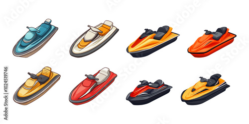 Set of jet ski boats on white background
