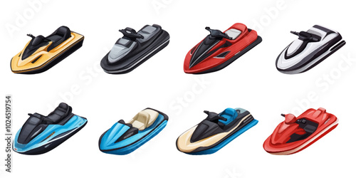 Set of jet ski boats on white background