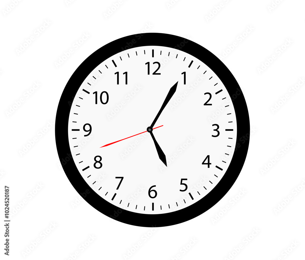 Wall clock. Simple wall clock. Minimalist watch. Classic design wall clock. Analog clock. Vector illustration