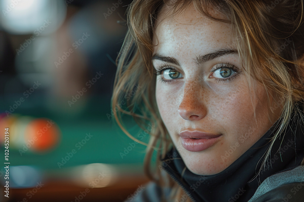 Billiards room bar pub club focused pool player beating balls, generative AI illustration Billiards room bar pub club focused pool player beating balls, generative AI illustration