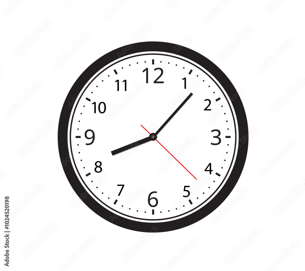 Wall clock. Simple wall clock. Minimalist watch. Classic design wall clock. Analog clock. Vector illustration