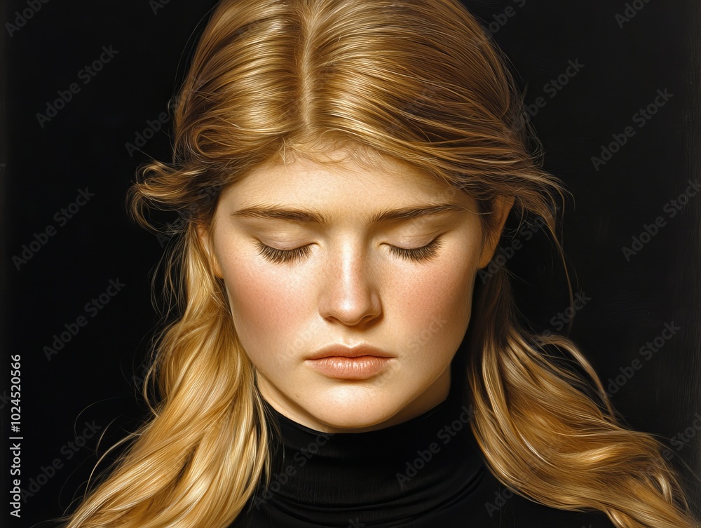 An emotional woman with subtle tears and hope, illustrated in 3D An emotional woman with subtle tears and hope, illustrated in 3D