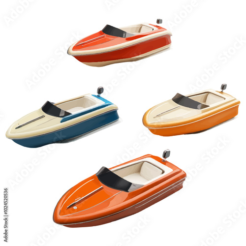 Set of speedboats on white background