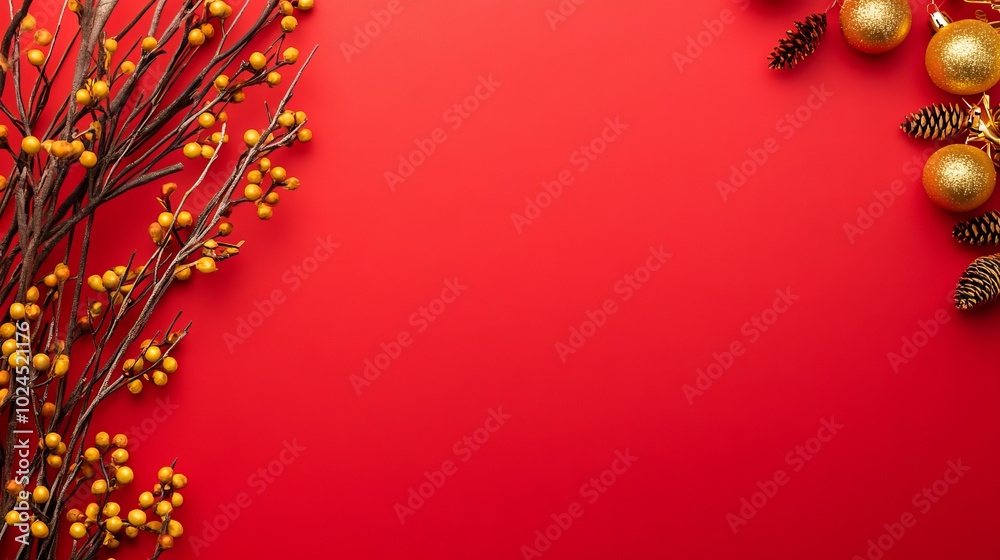 Christmas background template with a red Christmas ball and star decorations. Holiday red background template with a star decoration. Christmas background template with a red Christmas ball and star decorations. Holiday red background template with a star decoration.