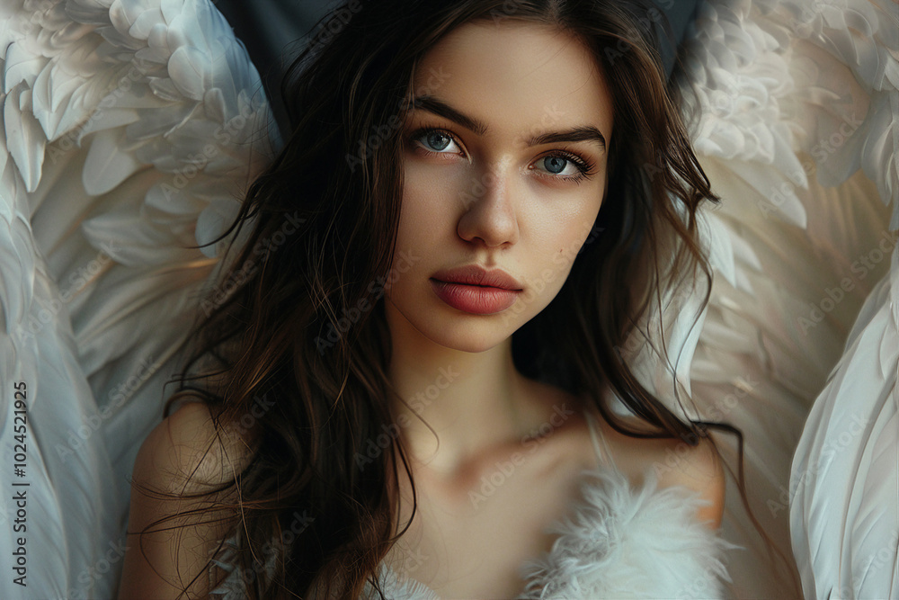 Beautiful angel with white generative Ai illustration Beautiful angel with white generative Ai illustration