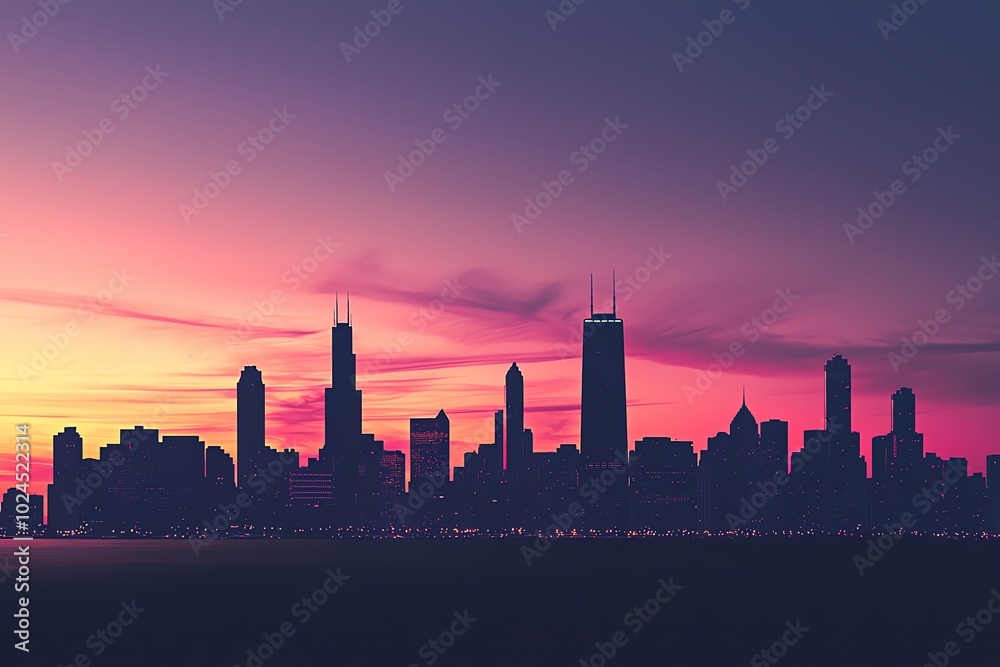 Urban skyline silhouette with varied building shapes at twilight Urban skyline silhouette with varied building shapes at twilight