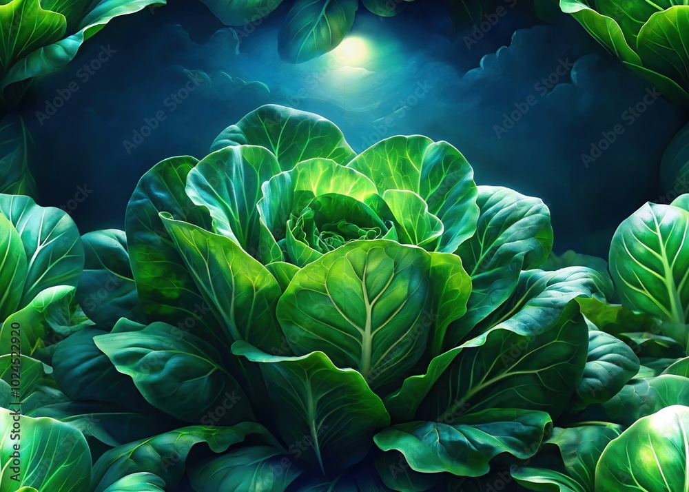 Obraz premium Fresh Vibrant Green Lettuce Night Photography for Healthy Salads and Garnishes