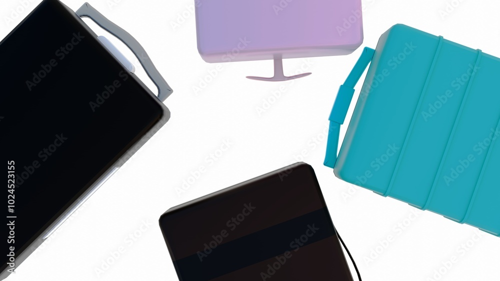 3d rendering of four suitcases against a white background. 3d rendering of four suitcases against a white background.