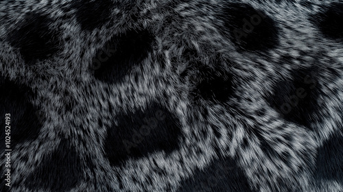 Close-up of dark fur with black and gray spots, detailed animal fur texture, natural patterns for design, soft and luxurious pelt background, high-resolution image photo