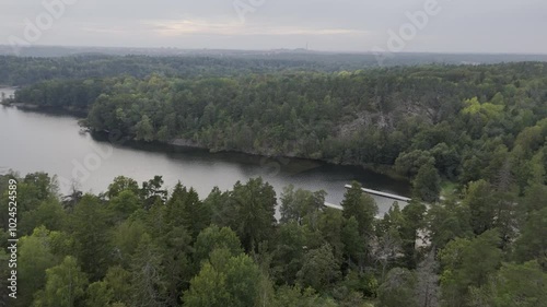 Drone shot of swedish Flaten in Stockholm
