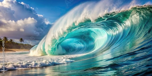 Massive wave breaking at Pipeline on Oahu North Shore in Hawaii