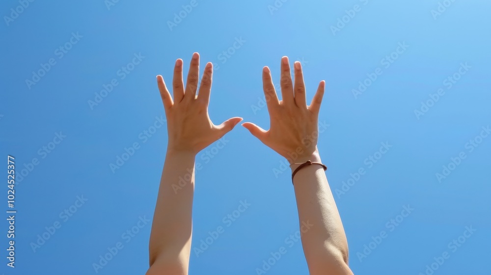 Hands Reaching Up Toward Clear Blue Sky Hands Reaching Up Toward Clear Blue Sky