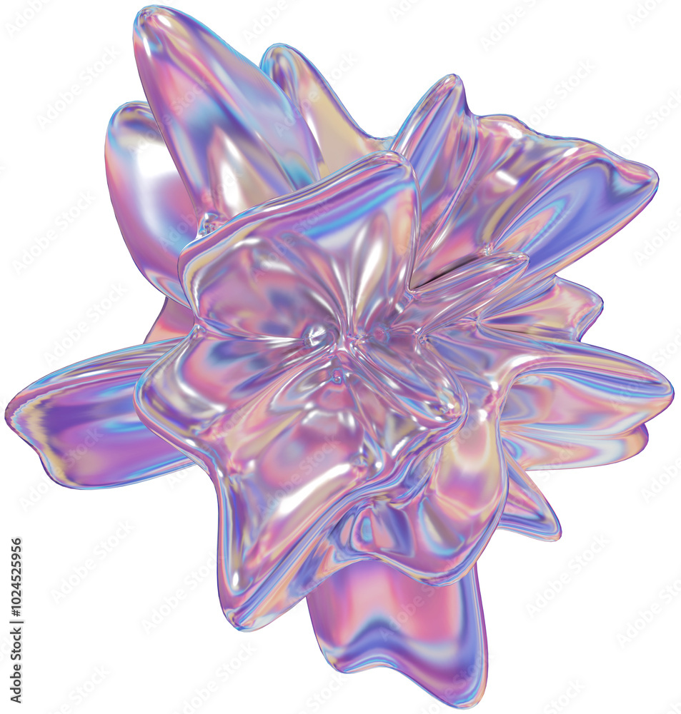 Fototapeta premium 3d holographic shape, iridescent chrome fluid abstract form