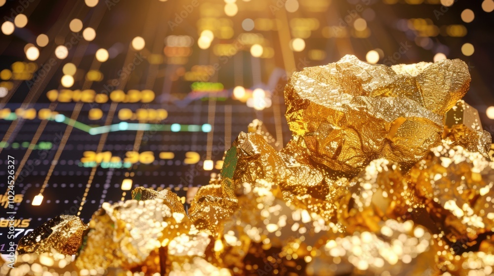 Golden Nuggets on Stock Market Background Golden Nuggets on Stock Market Background