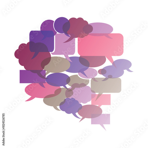 Big Round Speech Bubble Made From Lots of Small Bubbles - Template with Retro Style Color Shades of Purple - Design for Web, Isolated on White Background - Illustration in Editable Vector Format