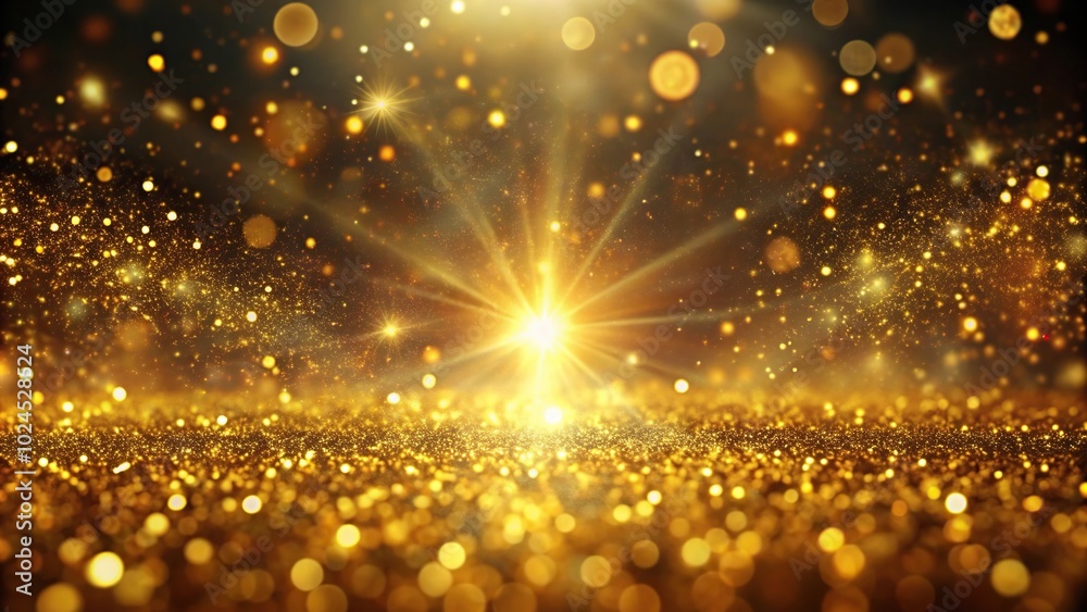 Naklejka premium Medium shot abstract background of flickering gold particles and light flare