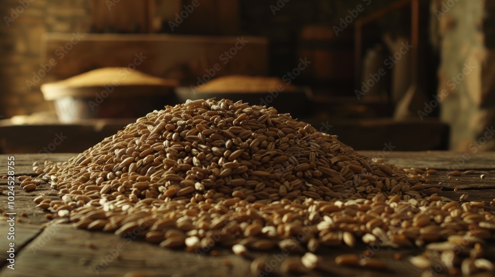 Grain Pile in Rustic Wooden Setting Grain Pile in Rustic Wooden Setting