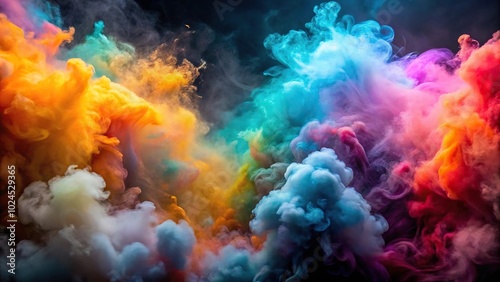 Medium shot background with smoky colorant and paint splashes