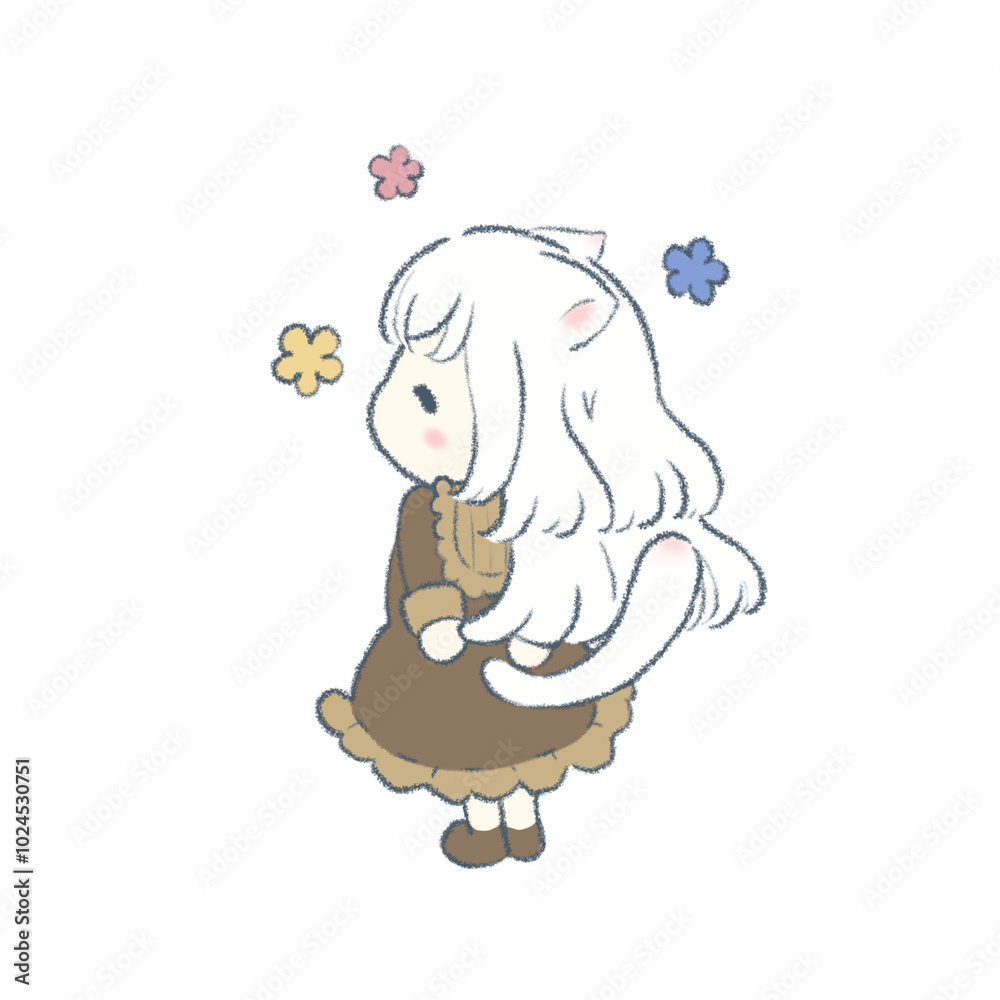 Fototapeta premium Cat girl blossoms with happiness 
