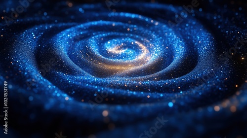 Swirling Blue Spiral Of Particles Creating A Cosmic Vortex In Deep Space Scene