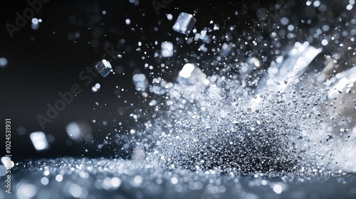 Dramatic explosion of silver nanoparticles captured in frozen motion with high contrast lighting. illustration 