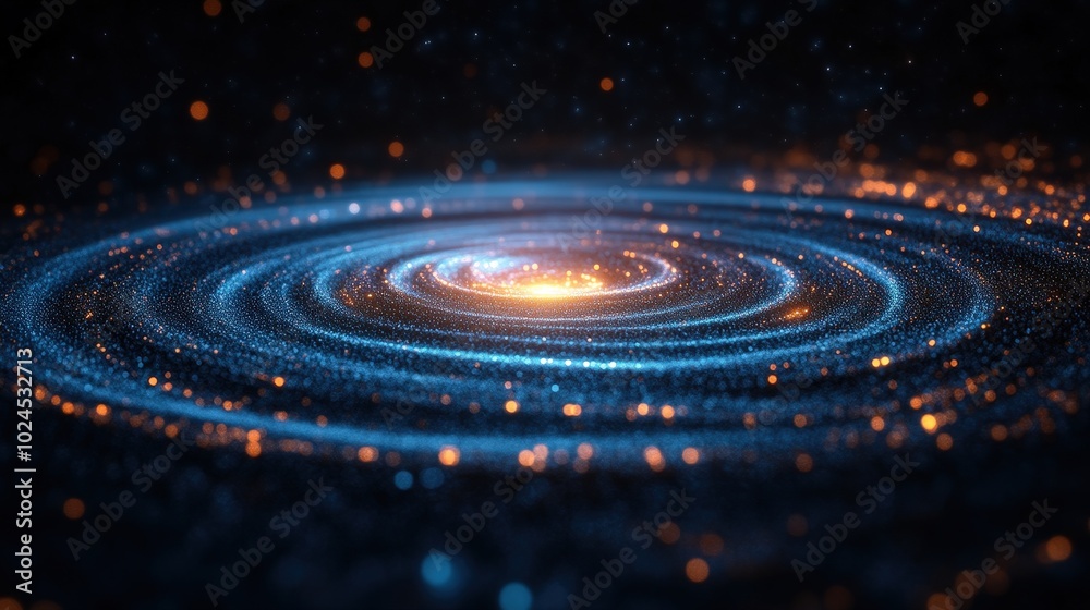 Fototapeta premium Abstract Particle Rings Orbiting Around A Glowing Central Core In A Cosmic Space-Like Pattern