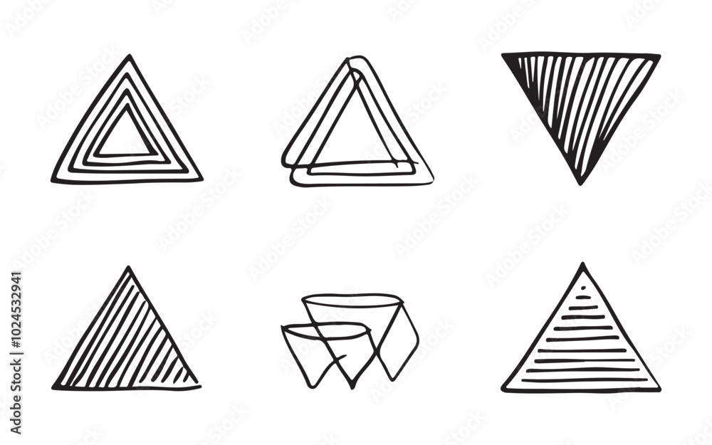 Minimalist Black Hand-Drawn Triangles on White Background with Varied Shapes and Sizes Minimalist Black Hand-Drawn Triangles on White Background with Varied Shapes and Sizes