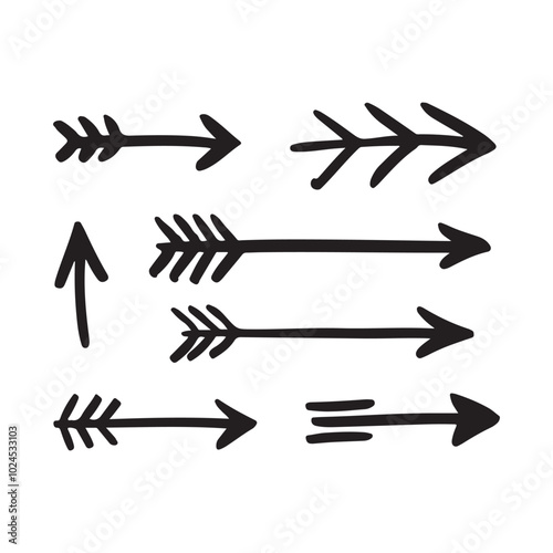 Black Hand-Drawn Arrows on White Background, Minimalistic and Smooth-Edged Design