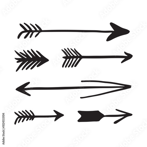 Black Hand-Drawn Arrows on White Background, Minimalistic and Smooth-Edged Design
