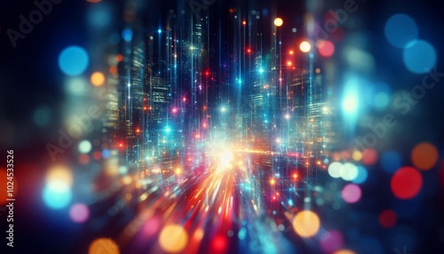 Wallpaper Mural Abstract glowing lights and digital cityscape with vibrant bokeh effects. Futuristic technology and data visualization concept Torontodigital.ca