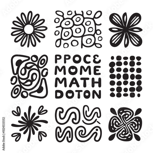 Minimalist Black Hand-Drawn Doodles on White Background with Varied Shapes and Themes