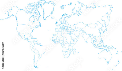 Fototapeta Naklejka Na Ścianę i Meble -  blue outline world map