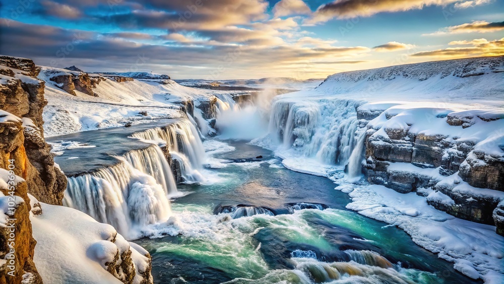 Stunning Winter Gulfoss Waterfall in Golden Circle, Iceland - Architectural Photography Stunning Winter Gulfoss Waterfall in Golden Circle, Iceland - Architectural Photography