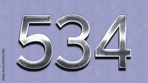 3D Chrome number design of 534 on purple wall.