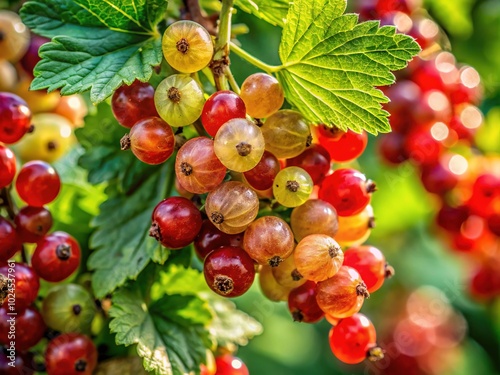 Tilt-Shift Photography of Red and White Currants Affected by Gallic Aphids and Anthracnose Disease photo