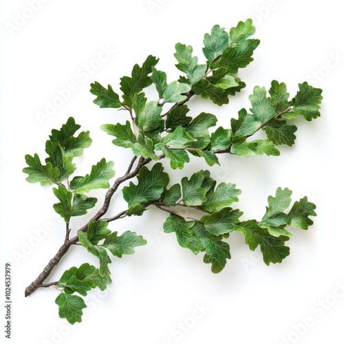 Wallpaper Mural Green oak branch with leaves on white background Torontodigital.ca